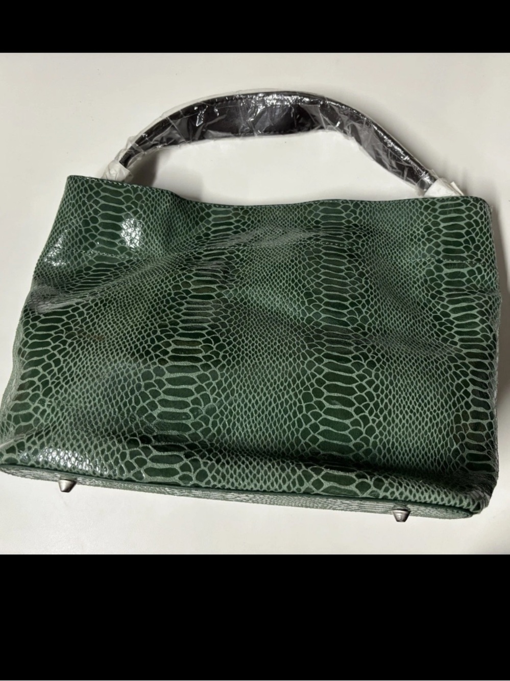 Chocolat Blu Green Python Snakeskin Leather Shoulder Bag Hobo Tote